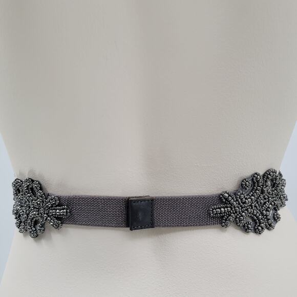 VTG Beaded Belt Womens Gunmetal Gray Stretch Elastic Wide Waist Snap Closure main image 8